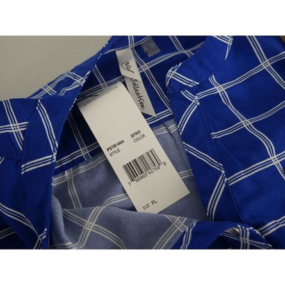 NY Collection Women's Blue Petite 3/4 Sleeve Roll Tab Y Neck Blouse PL - Picture 7 of 7